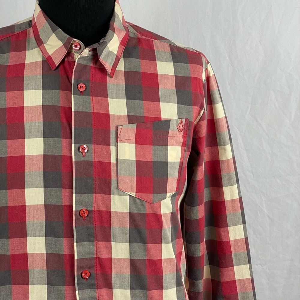 Volcom Checkered Cotton Blend Button Front Shirt … - image 5